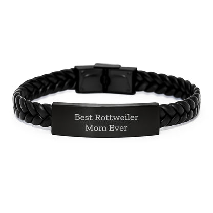 Rottweiler Dog Gifts from Family for Birthday Unique Gifts - Best Rottweiler Mom Ever Interlaced Leather Bracelet - Image 1