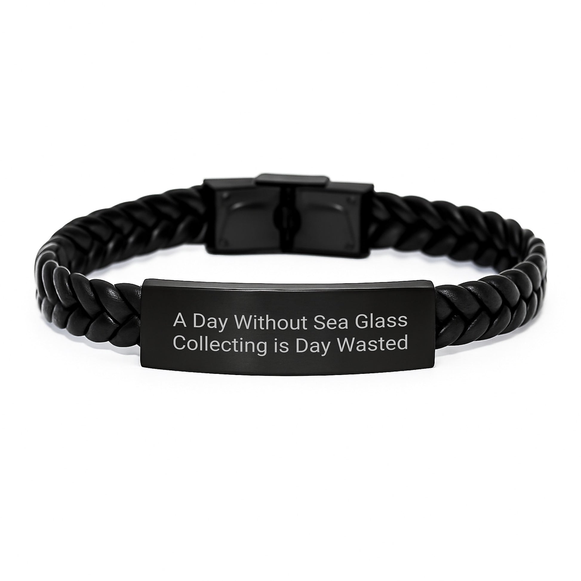 Sea Glass Collecting Inspirations, 'A Day Without Sea Glass Collecting Is Day Wasted' Funny Quote Interlaced Leather Bracelet Gifts for Sea Glass Collecting Enthusiasts on Birthday from Friends - Image 1