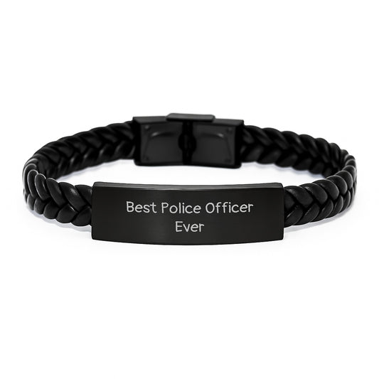 Funny Police Officer Gifts from Friends - Best Police Officer Ever Interlaced Leather Bracelet for Birthday Unique Gifts - Image 1