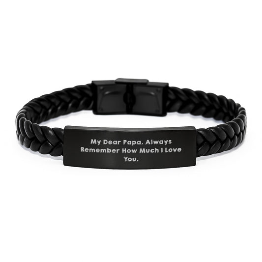 Funny Papa Gifts, Birthday Unique Interlaced Leather Bracelet for Papa, My Dear Papa Always Remember How Much I Love You. - Image 1