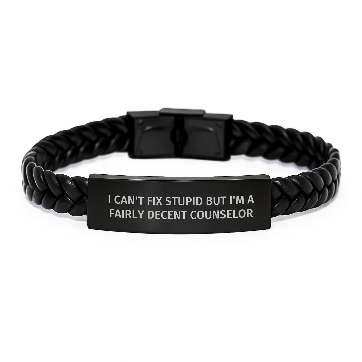Funny Counselor Gifts for Coworkers - I Can't Fix Stupid But I'm A Fairly Decent Counselor Interlaced Leather Bracelet for Men Birthday Unique - Image 1