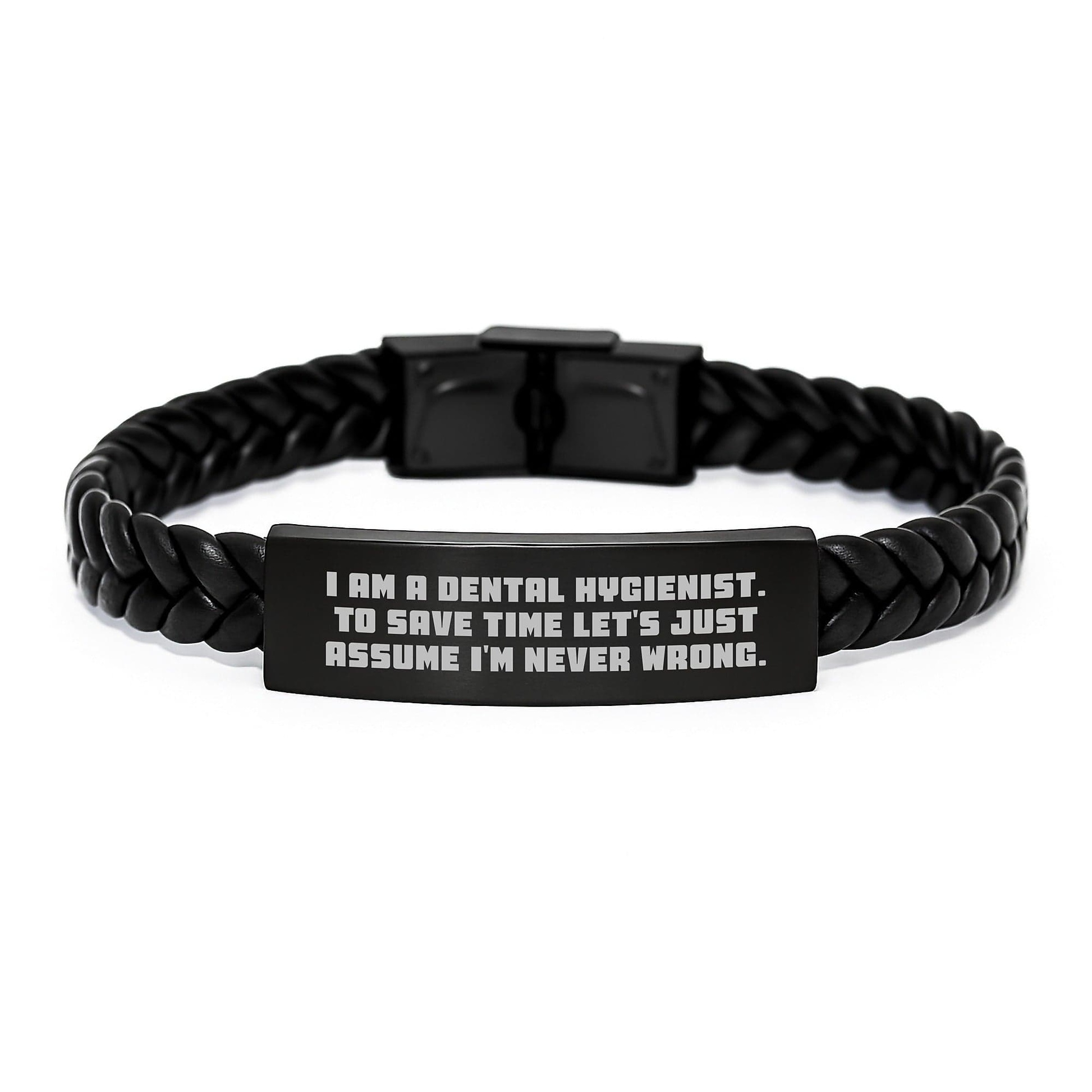 Dental Hygienist Gifts for Her - Interlaced Leather Bracelet, Funny Quote, Gift from Mom, Unique Graduation Presents for Women small / Black
