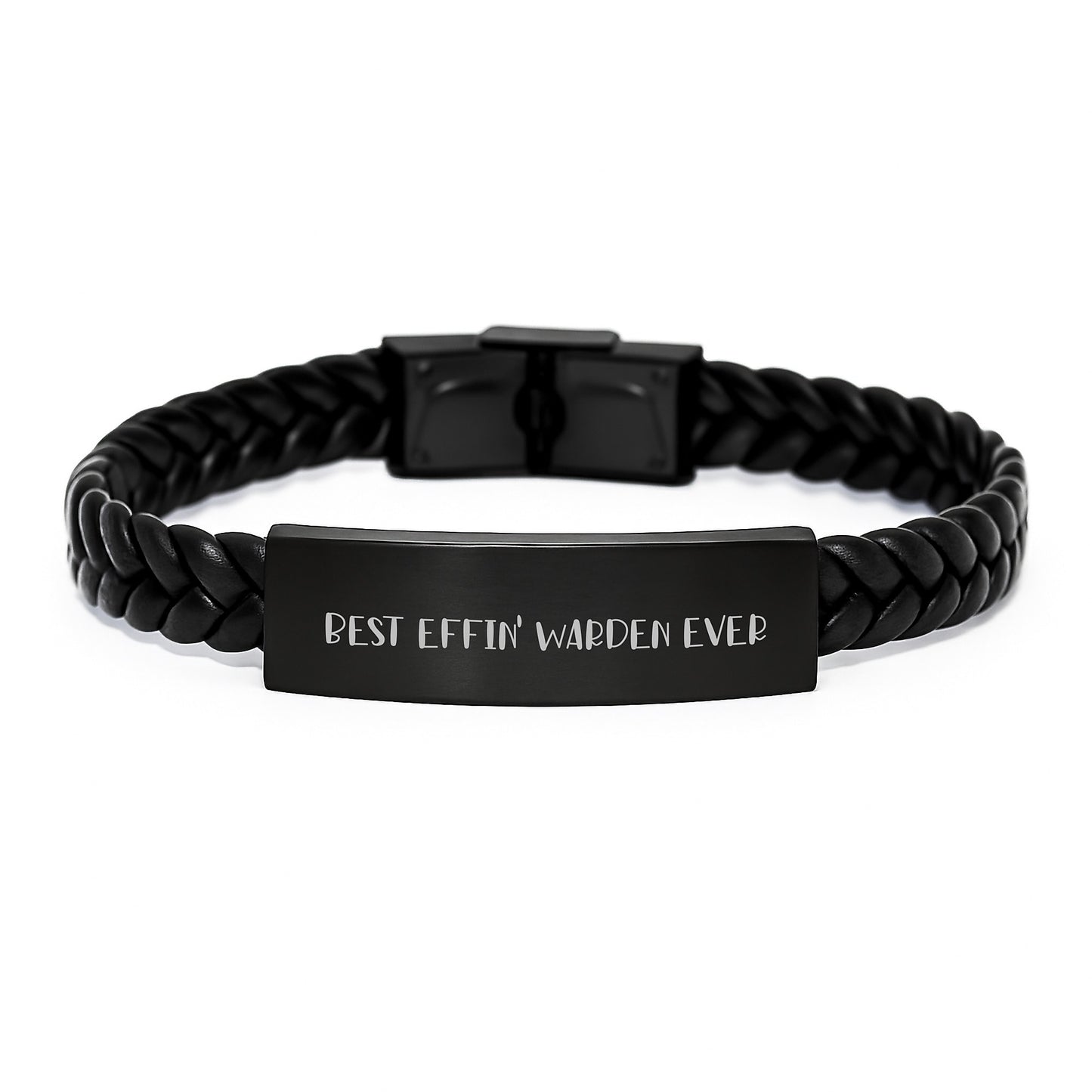 Warden Gifts, Funny Quote, Interlaced Leather Bracelet, Graduation Unique Gifts from Men to Warden, Best Effin' Warden Ever - Image 1