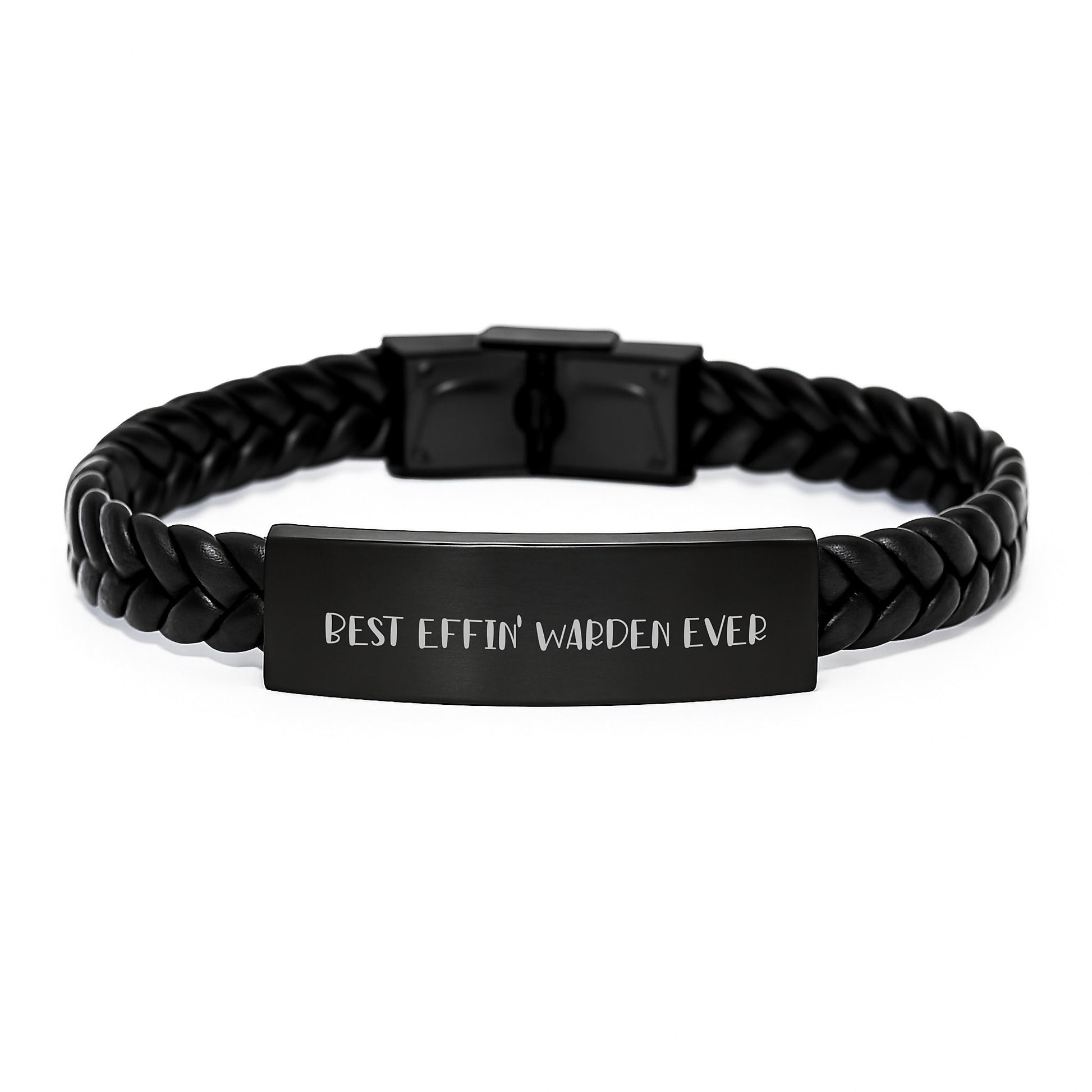 Warden Gifts, Funny Quote, Interlaced Leather Bracelet, Graduation Unique Gifts from Men to Warden, Best Effin' Warden Ever - Image 1