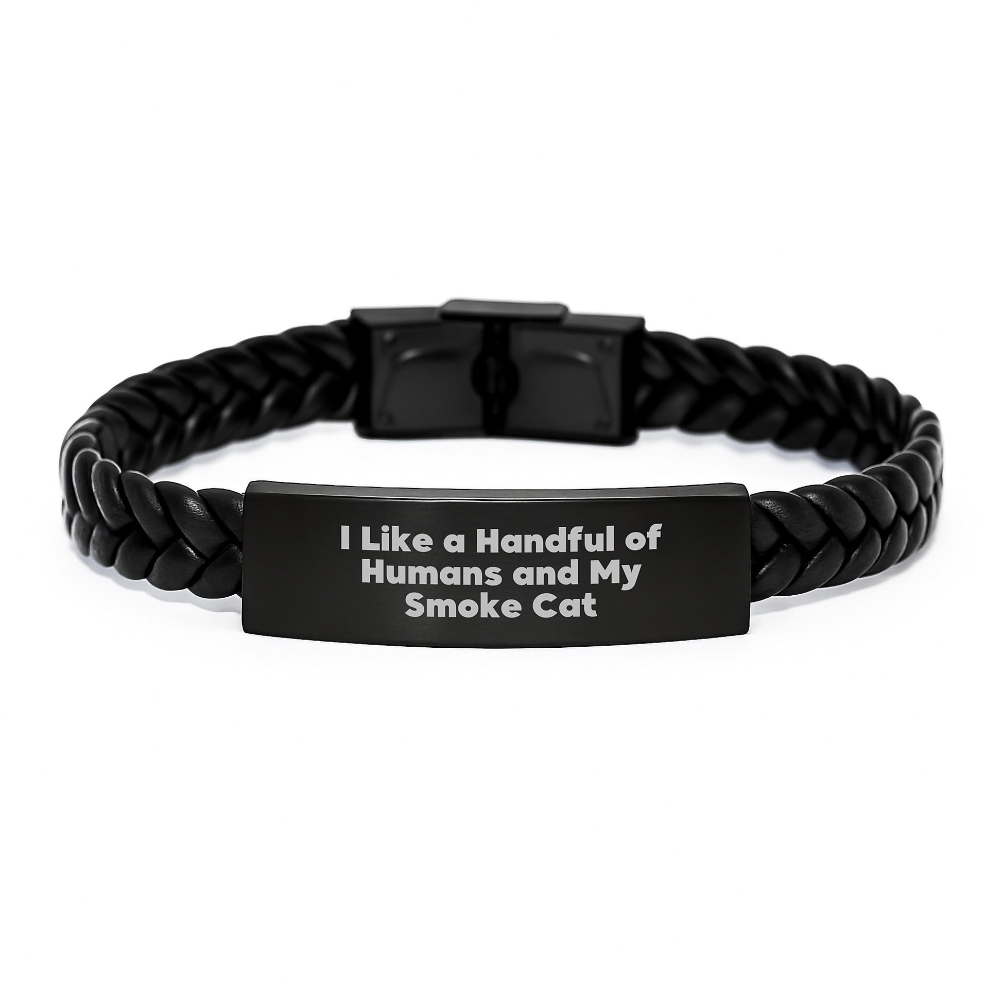 Funny Smoke Cat Gifts, Interlaced Leather Bracelet, I Like A Handful Of Humans And My Smoke Cat Quote, Birthday Unique Gifts from Friends to Smoke Cat Lovers - Image 1