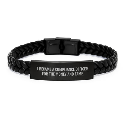Compliance Officer Gifts For Men - Funny Quote Interlaced Leather Bracelet, Gifts from Friends, Gifts for Compliance Officer, Birthday Unique Gift - Image 1