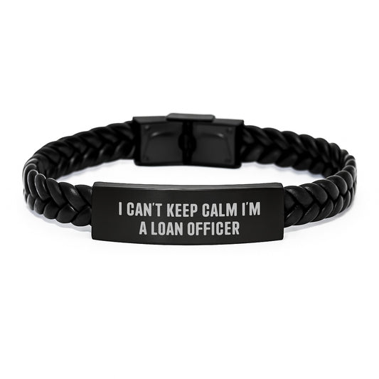 Funny Loan Officer Gifts from Men, Unique Interlaced Leather Braceltey for Loan Officer, Best Birthday Unique Gifts for Loan Officer, 'I Can't Keep Calm I'm A Loan Officer' Quote - Image 1
