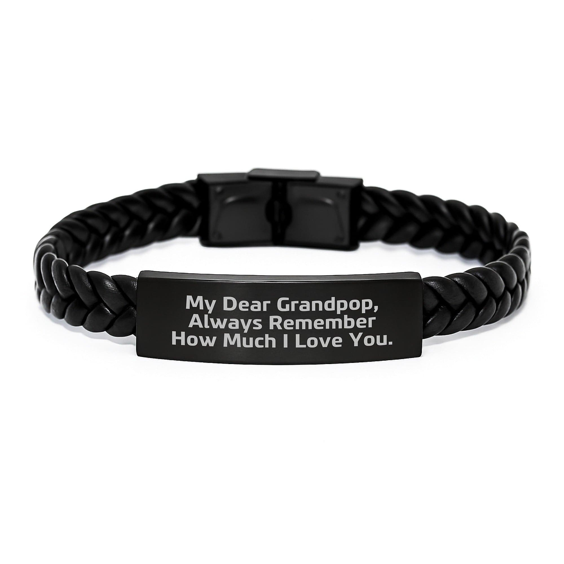 Grandpop Gifts from Family, Inspirational Interlaced Leather Bracelet for Men, My Dear Grandpop, Always Remember How Much I Love You. on Graduation Unique Gifts small / Black