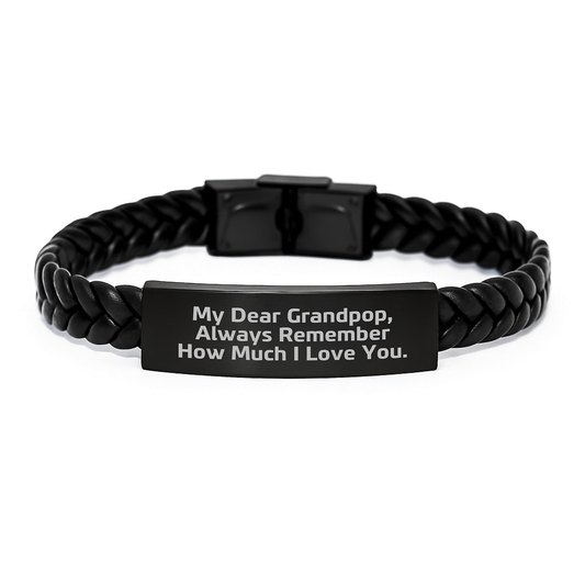 Grandpop Gifts from Family, Inspirational Interlaced Leather Bracelet for Men, My Dear Grandpop, Always Remember How Much I Love You. on Graduation Unique Gifts small / Black