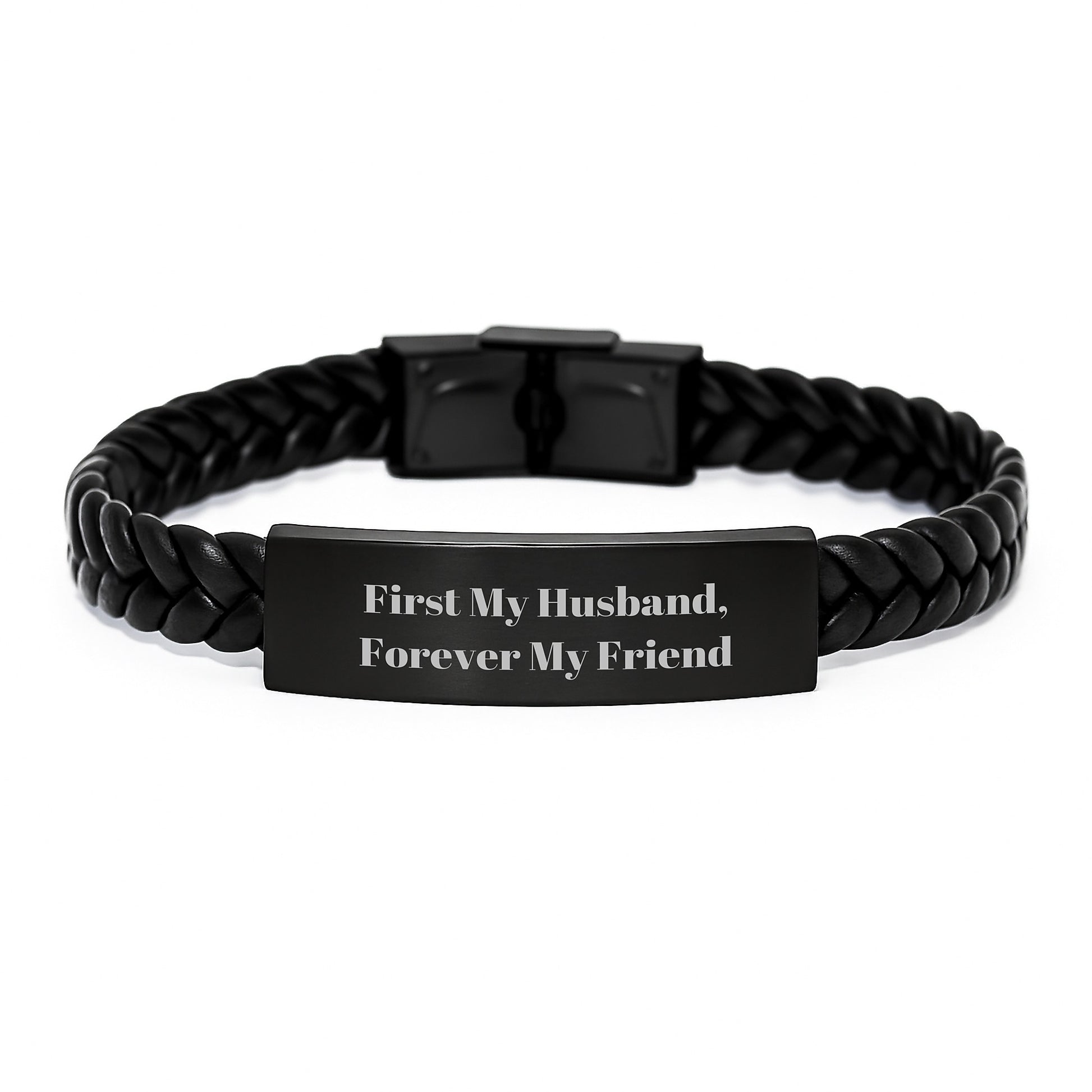 Unique Husband Gifts Interlaced Leather Bracelet First My Husband Forever My Friend - Image 1