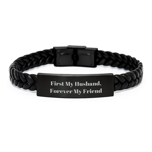 Unique Husband Gifts Interlaced Leather Bracelet First My Husband Forever My Friend - Image 1