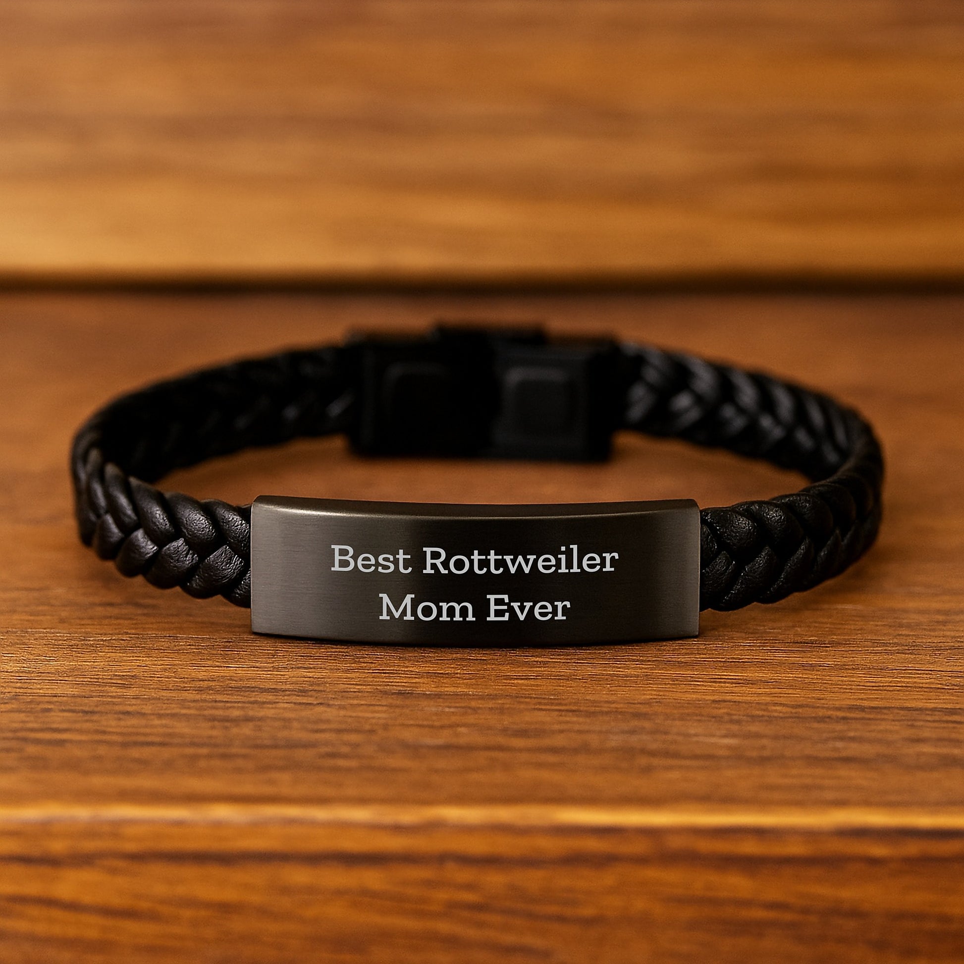 Rottweiler Dog Gifts from Family for Birthday Unique Gifts - Best Rottweiler Mom Ever Interlaced Leather Bracelet - Image 2