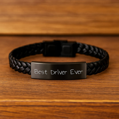 Funny Driver Gifts - Best Driver Ever Interlaced Leather Bracelet, Gifts from Friends, Gifts for Driver, Birthday Unique Gifts - Image 2