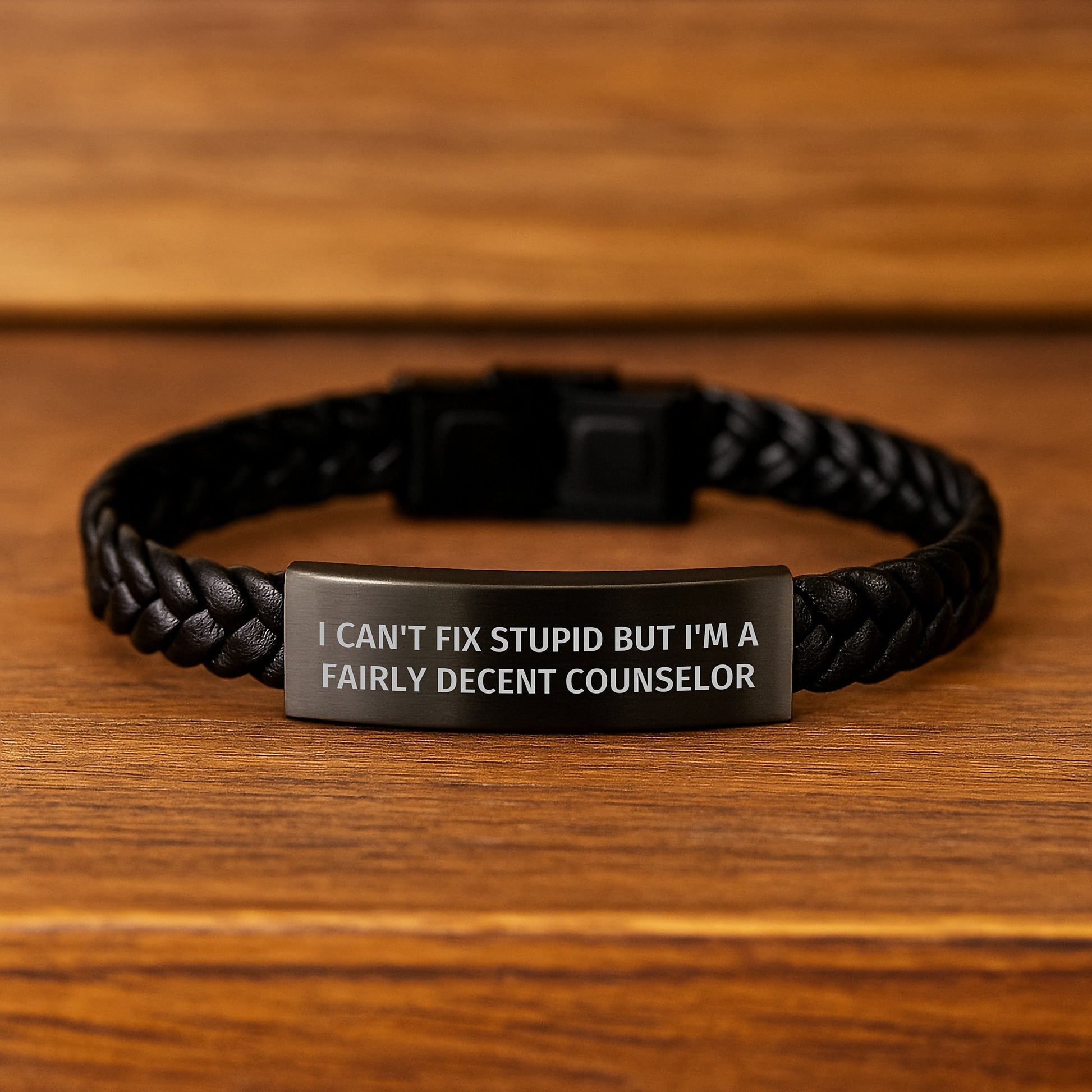 Funny Counselor Gifts for Coworkers - I Can't Fix Stupid But I'm A Fairly Decent Counselor Interlaced Leather Bracelet for Men Birthday Unique - Image 2