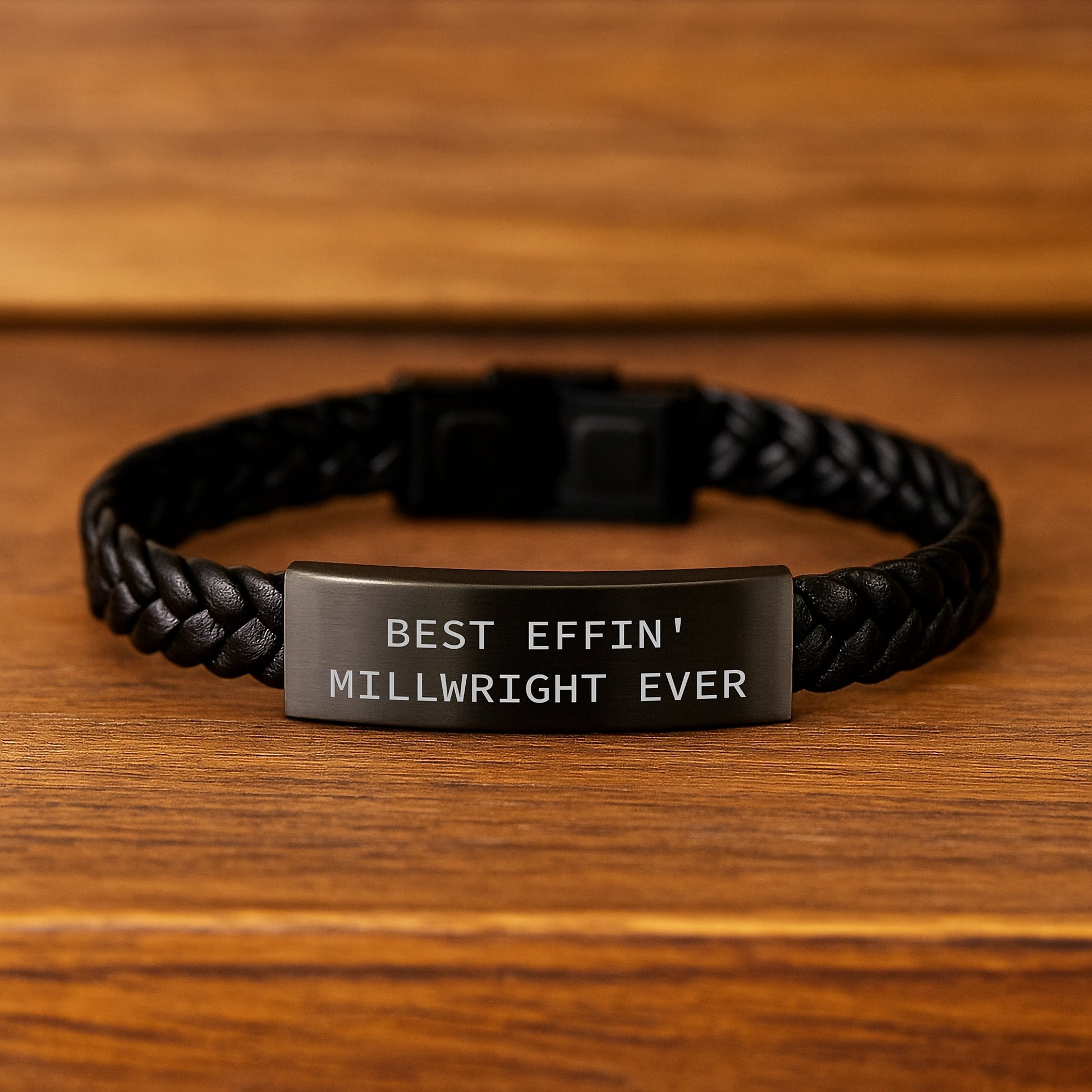 Funny Millwright Gifts, Best Effin' Millwright Ever Quote, Interlaced Leather Bracelet for Men, Unique Birthday Unique Gifts from Friends to Coworkers - Image 2