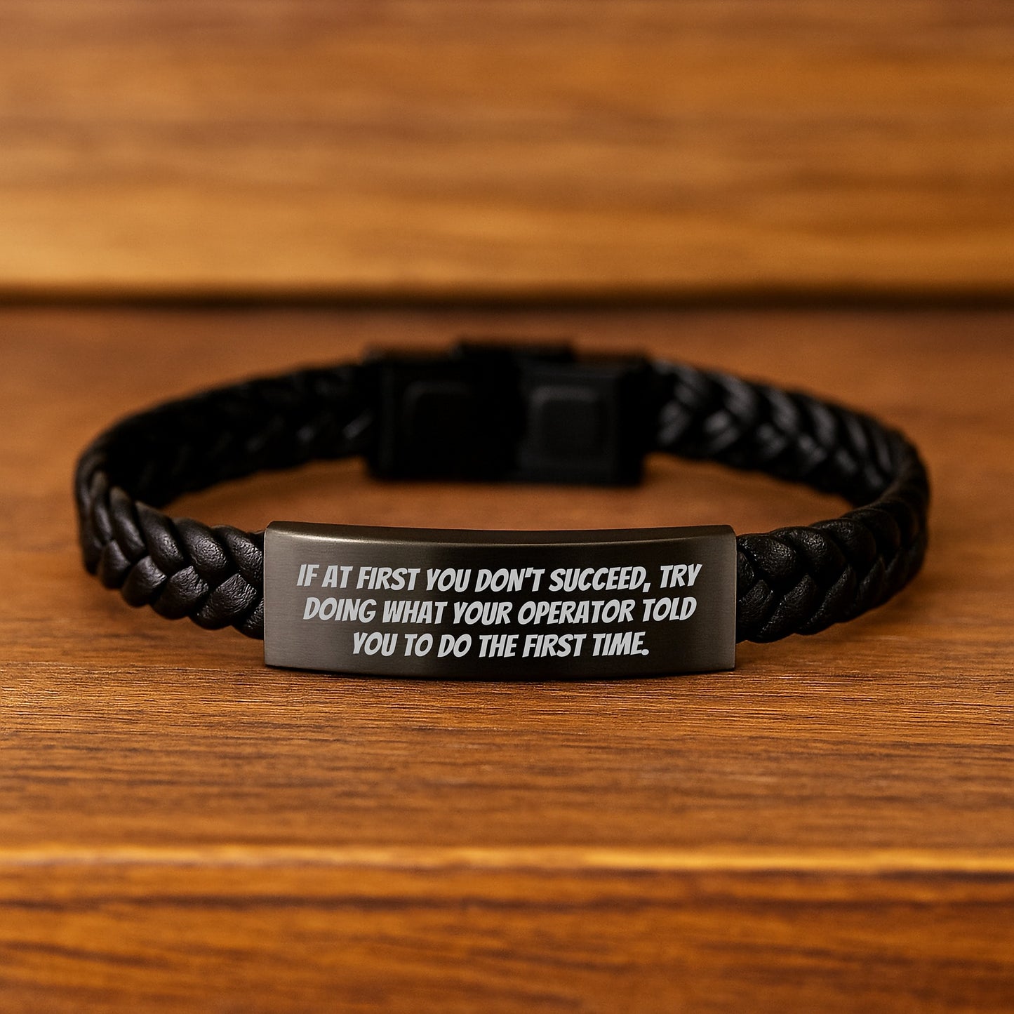 Operator Humor Graduation Gifts for Friends from Men, Interlaced Leather Bracelet with Quote 'If At First You Don't Succeed, Try Doing What Your Operator Told You To Do The First Time.' - Image 2