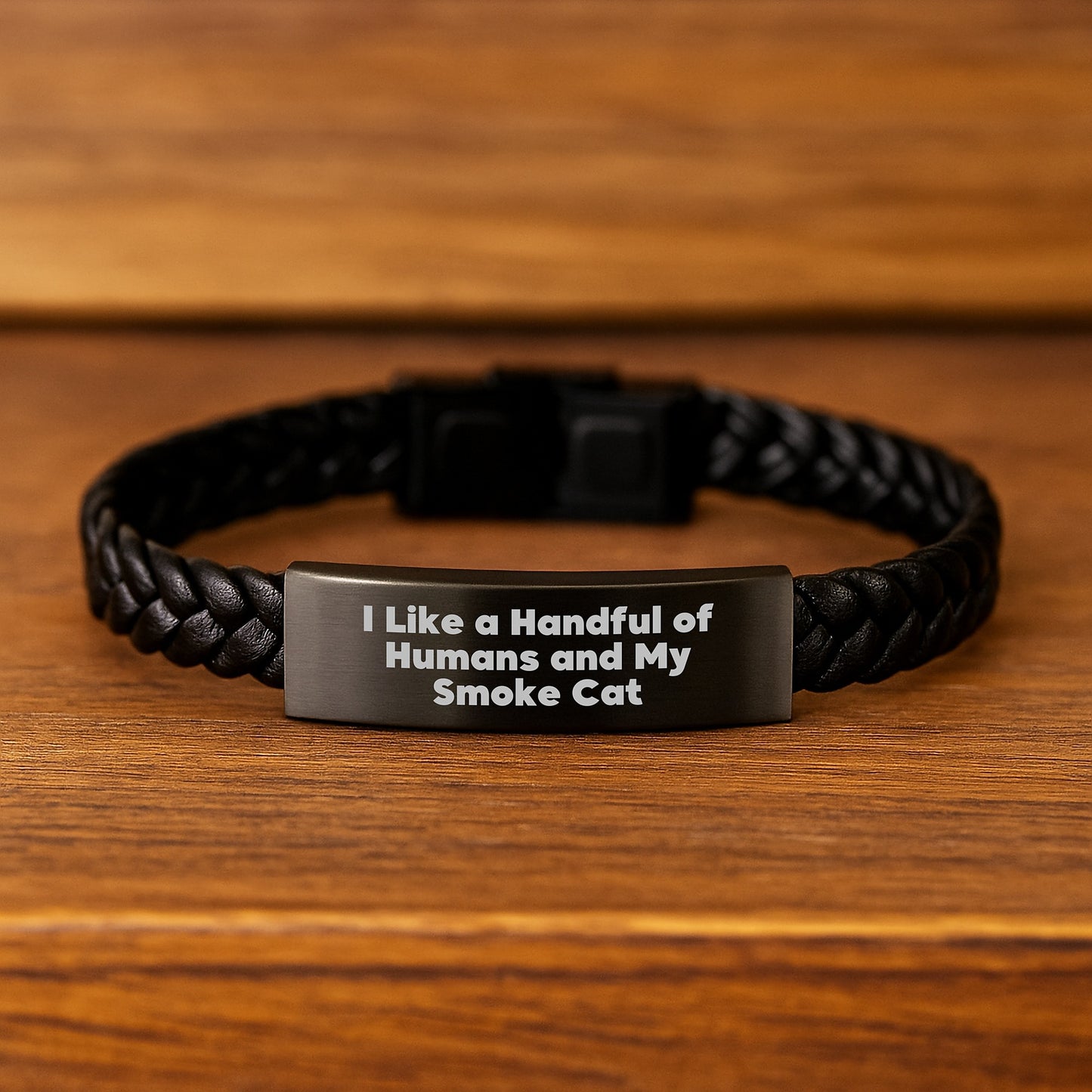 Funny Smoke Cat Gifts, Interlaced Leather Bracelet, I Like A Handful Of Humans And My Smoke Cat Quote, Birthday Unique Gifts from Friends to Smoke Cat Lovers - Image 2