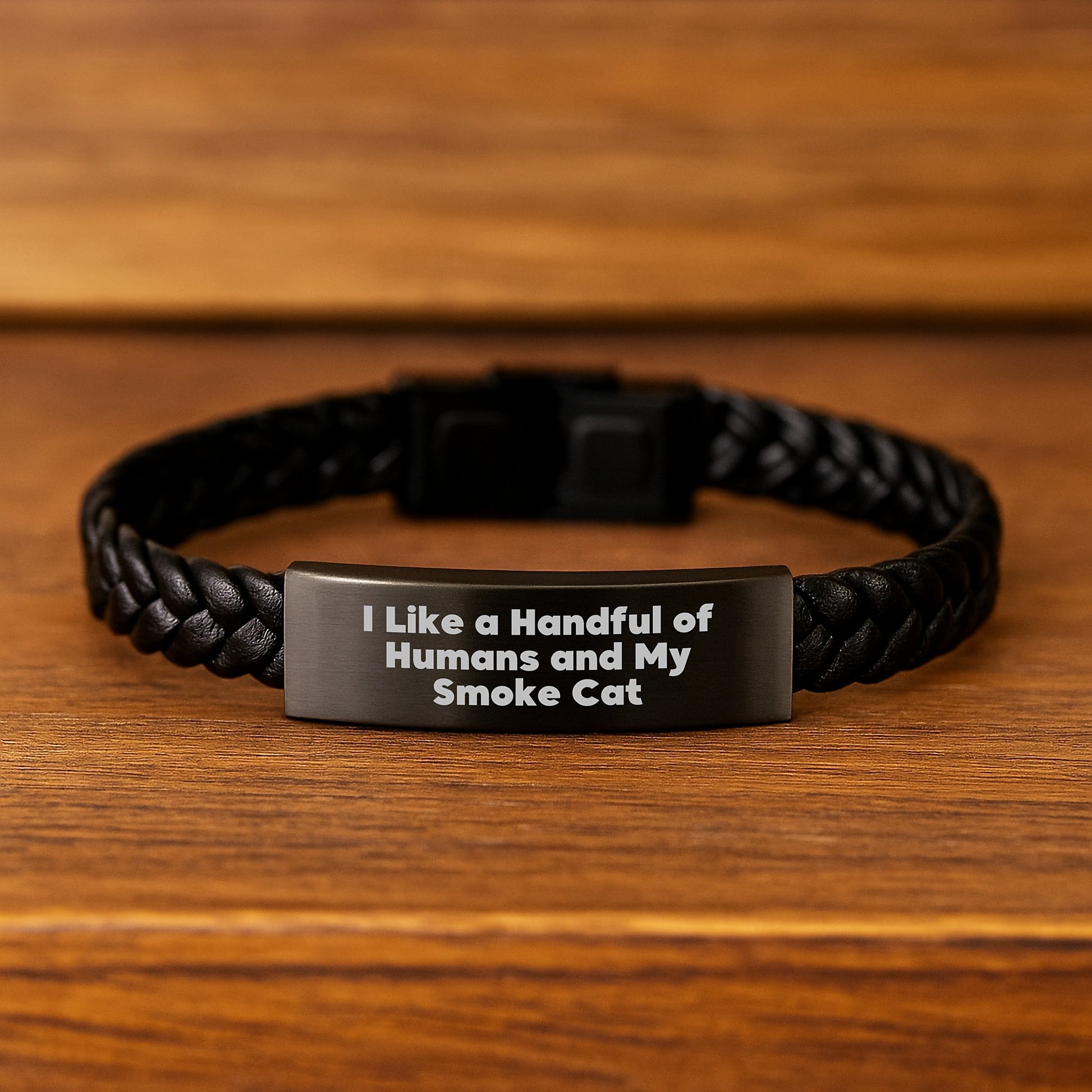 Funny Smoke Cat Gifts, Interlaced Leather Bracelet, I Like A Handful Of Humans And My Smoke Cat Quote, Birthday Unique Gifts from Friends to Smoke Cat Lovers - Image 2