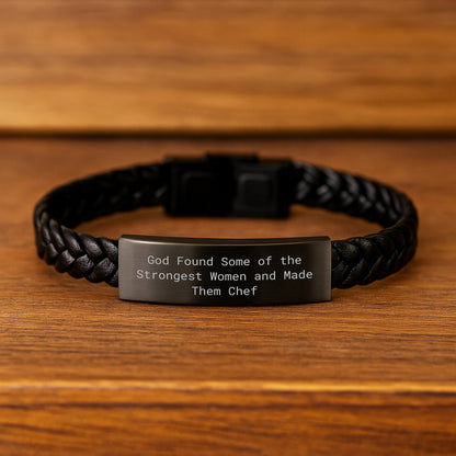 Funny Chef Gifts for Women - Inspirational Interlaced Leather Bracelet, Gifts from Friends, Unique Birthday Unique Gifts for Chef, God Found Strong Women Made Them Chef Quote - Image 2