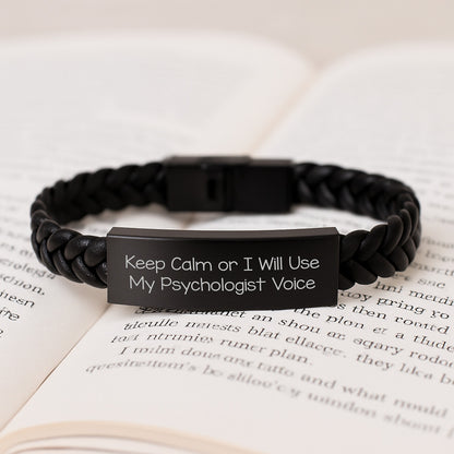 Psychologist Gifts for Women - Funny Interlaced Leather Bracelet with 'Keep Calm Or I Will Use My Psychologist Voice' - Unique Birthday Unique Gifts from Friends to Family - Image 3