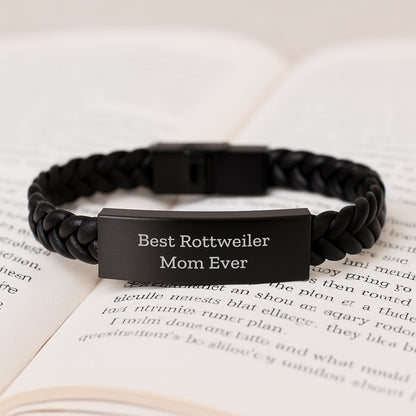 Rottweiler Dog Gifts from Family for Birthday Unique Gifts - Best Rottweiler Mom Ever Interlaced Leather Bracelet - Image 3