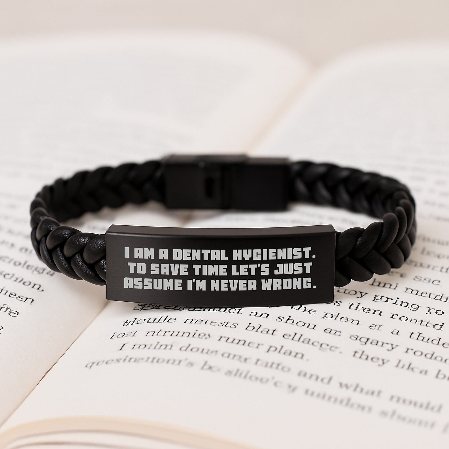 Dental Hygienist Gifts for Her - Interlaced Leather Bracelet, Funny Quote, Gift from Mom, Unique Graduation Presents for Women small / Black