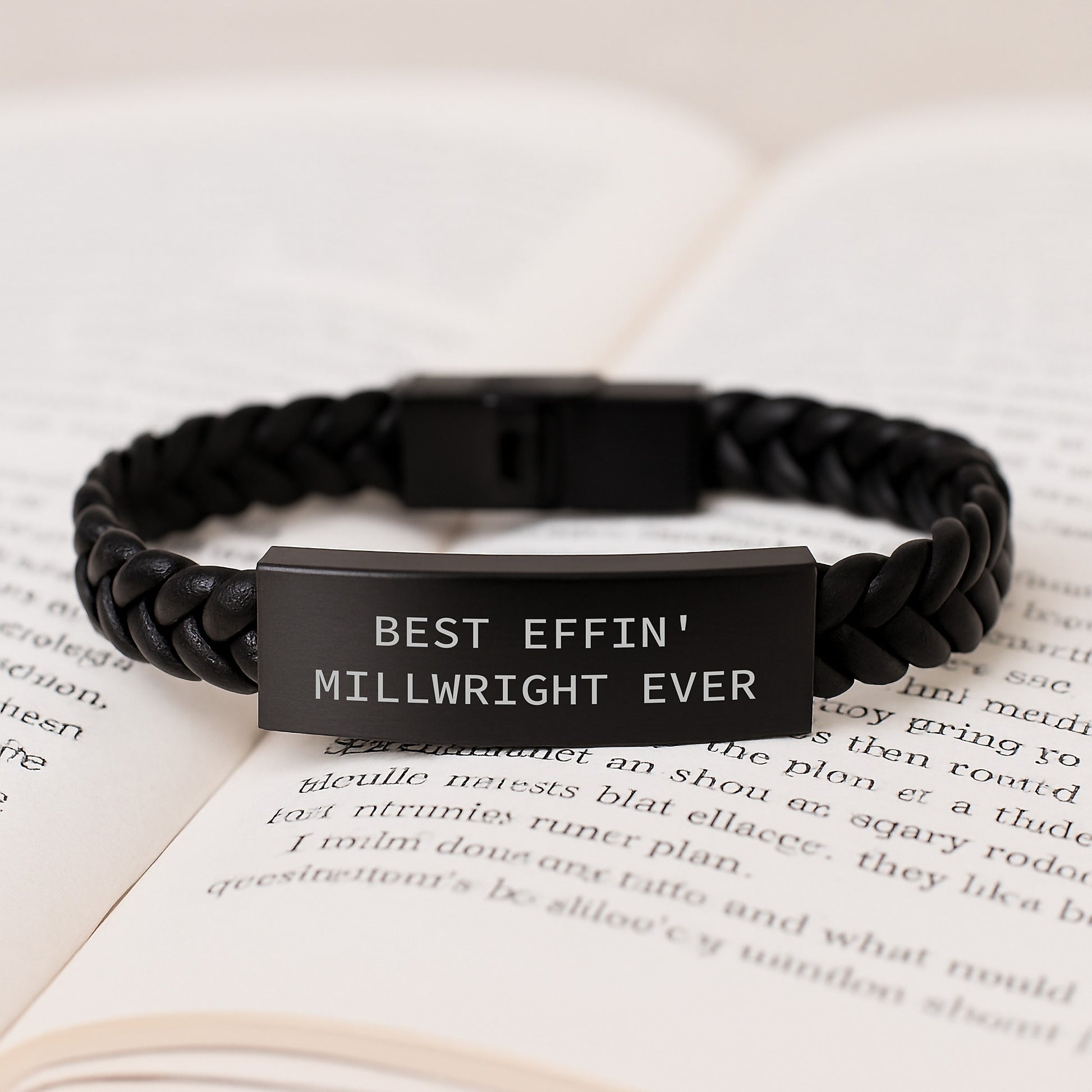 Funny Millwright Gifts, Best Effin' Millwright Ever Quote, Interlaced Leather Bracelet for Men, Unique Birthday Unique Gifts from Friends to Coworkers - Image 3