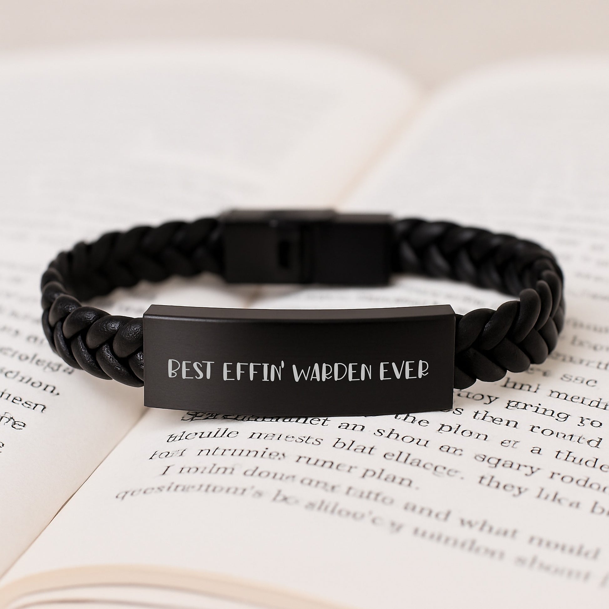 Warden Gifts, Funny Quote, Interlaced Leather Bracelet, Graduation Unique Gifts from Men to Warden, Best Effin' Warden Ever - Image 3