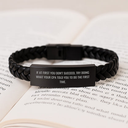 Funny CPA Gifts from Friends for Men, Inspirational Interlaced Leather Bracelet with Quote, Unique Graduation Gifts, 7.87 inches Long - Image 3