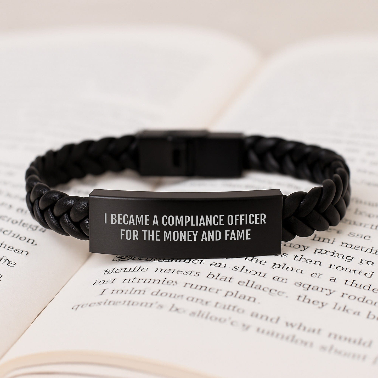 Compliance Officer Gifts For Men - Funny Quote Interlaced Leather Bracelet, Gifts from Friends, Gifts for Compliance Officer, Birthday Unique Gift small / Black
