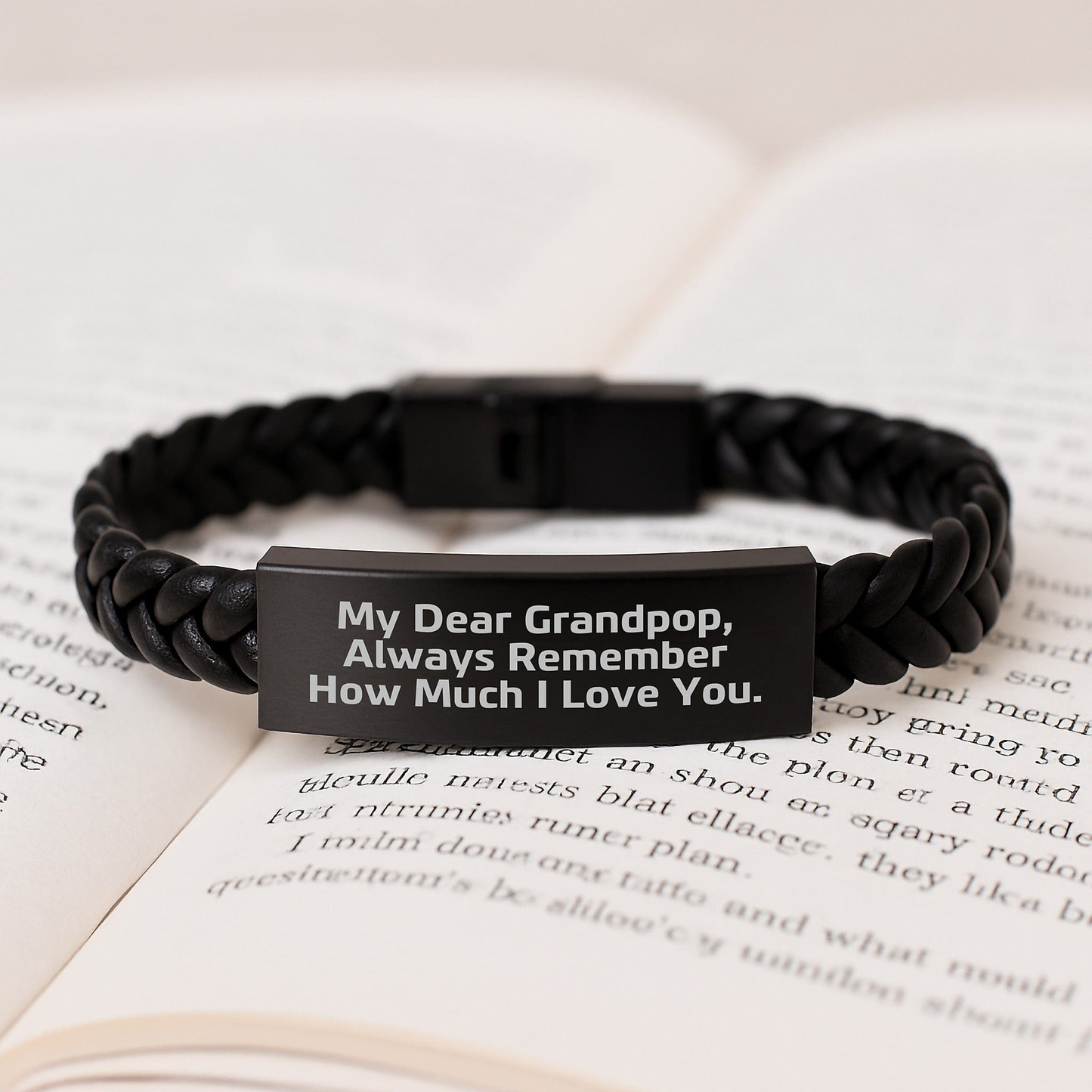 Grandpop Gifts from Family, Inspirational Interlaced Leather Bracelet for Men, My Dear Grandpop, Always Remember How Much I Love You. on Graduation Unique Gifts small / Black