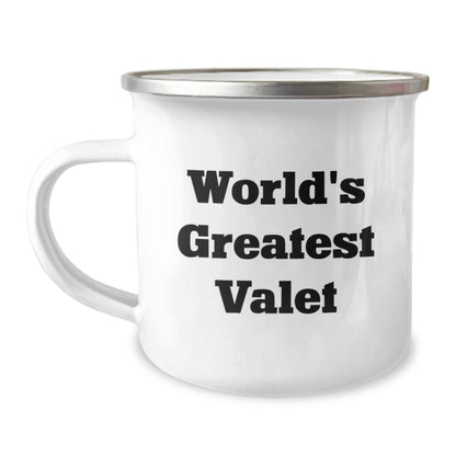 Funny Valet Gifts for Men - World's Greatest Valet Quote Birthday Unique Gifts from Friends to Valet, Funny Camping Mug, 12 oz Stainless Steel with Enamel Finish, Perfect for Valet Enthusiasts - Image 1