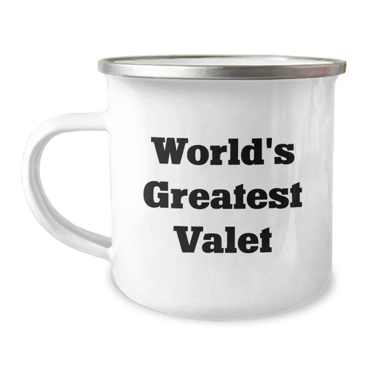 Funny Valet Gifts for Men - World's Greatest Valet Quote Birthday Unique Gifts from Friends to Valet, Funny Camping Mug, 12 oz Stainless Steel with Enamel Finish, Perfect for Valet Enthusiasts - Image 1