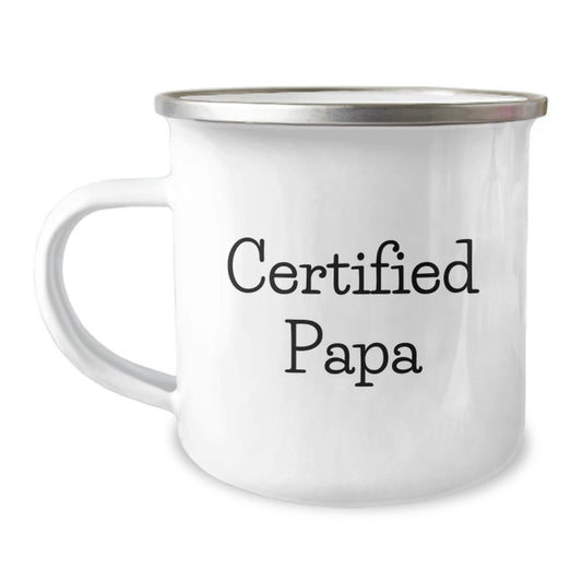 Funny Certified Papa Camping Mug Gifts for Papa's Birthday from Family, Friends, or Coworkers - 12 oz Stainless Steel with Enamel Finish, Hand Wash Recommended - 'Life Begins at the Campsite' - Image 1