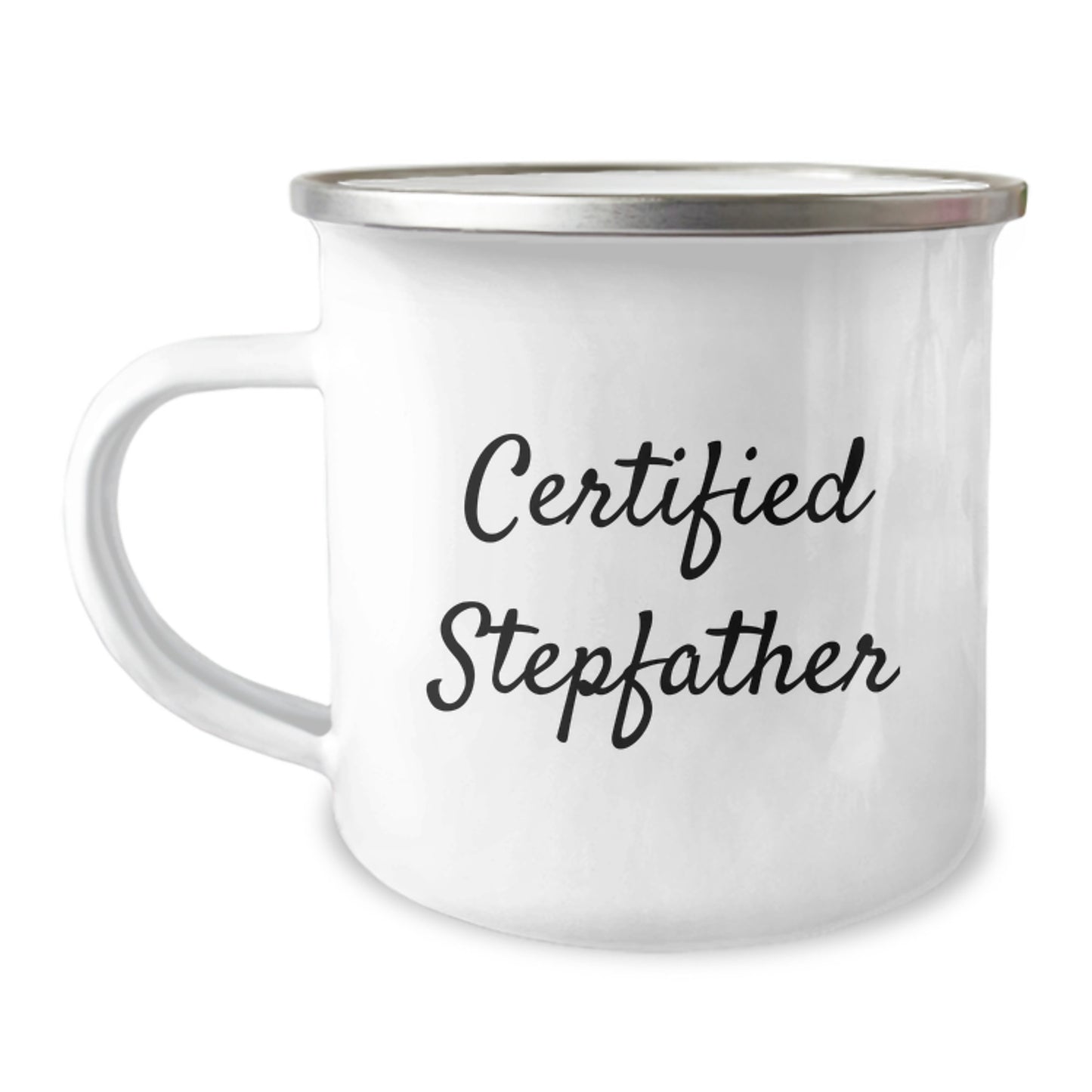 Funny Certified Stepfather Gifts from Men, Gifts for Stepfather on Birthday, Camping Mug with Quote, 12 oz Stainless Steel Enamel Finish - Image 1