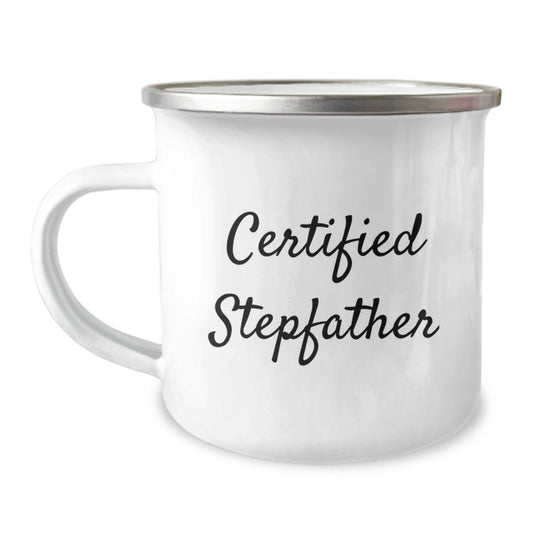 Funny Certified Stepfather Gifts from Men, Gifts for Stepfather on Birthday, Camping Mug with Quote, 12 oz Stainless Steel Enamel Finish - Image 1