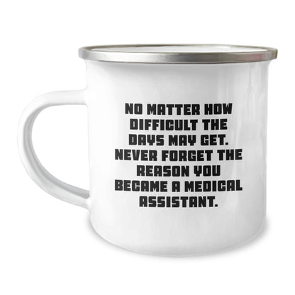 Medical Assistant Gifts from Friends - Inspirational Camping Mug for Graduation, 'No Matter How Difficult The Days May Get' - Image 1