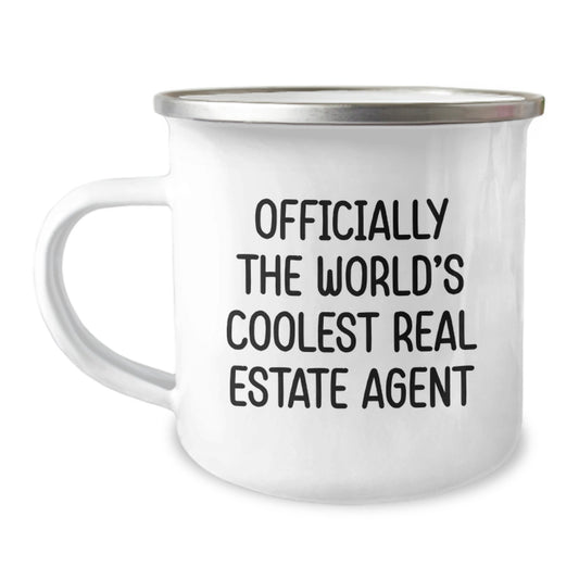 Funny Real Estate Agent Gifts for Men from Friends - Camping Mug with Officially The World's Coolest Real Estate Agent Quote - Image 1