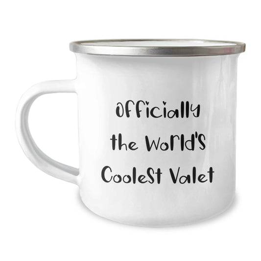 Valet Camping Mug, Funny Gifts from Friends and Family for Graduation - Officially The World's Coolest Valet, 12 oz Stainless Steel with Enamel Finish - Image 1
