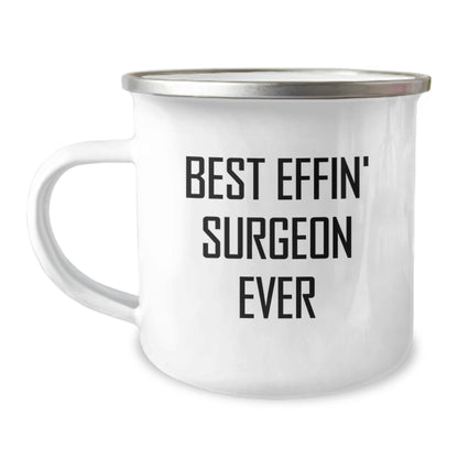Funny Surgeon Gifts for Men from Friends, Best Effin' Surgeon Ever Enamel Camping Mug, Perfect Graduation Unique Gifts - Image 1