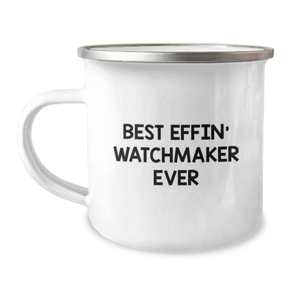 Funny Watchmaker Gifts from Friends, Best Effin' Watchmaker Ever Enamel Camping Mug for Men, Unique Graduation Gifts for Watchmaker Enthusiasts, Best Watchmaker Ever Quote - Image 1