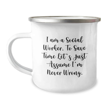 Social Worker Camping Mug, Funny Quote Gifts from Friends, Unique Graduation Gifts for Social Workers, 'I Am A Social Worker' - Image 1