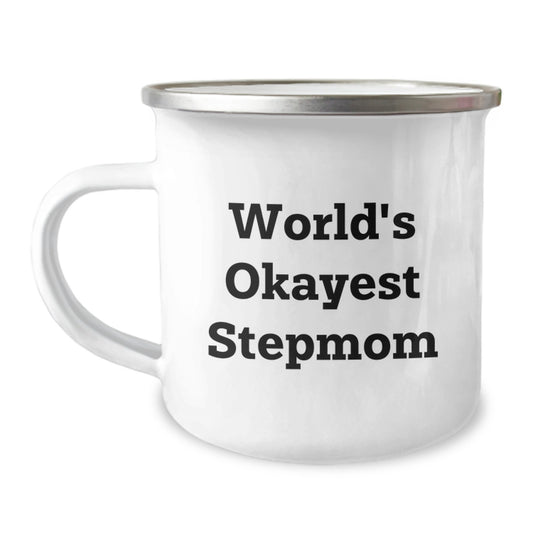 Funny Stepmom Gifts, World's Okayest Stepmom Camping Mug for Birthday, Gifts from Family to Stepmom - Image 1