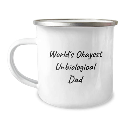 Funny Unbiological Dad Gifts, Okayest Unbiological Dad Camping Mug, Birthday Unique Gifts from Friends or Family, Gifts for Unbiological Dads Men, World's Okayest Unbiological Dad Quote - Image 1