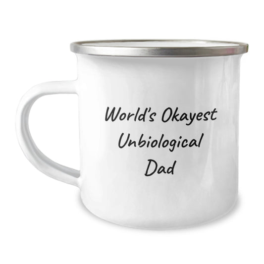 Funny Unbiological Dad Gifts, Okayest Unbiological Dad Camping Mug, Birthday Unique Gifts from Friends or Family, Gifts for Unbiological Dads Men, World's Okayest Unbiological Dad Quote - Image 1