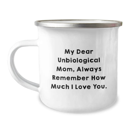 Funny Quotes for Unbiological Mom, Heartfelt Gifts from Friends, Unique Birthday Camping Mug - Image 1