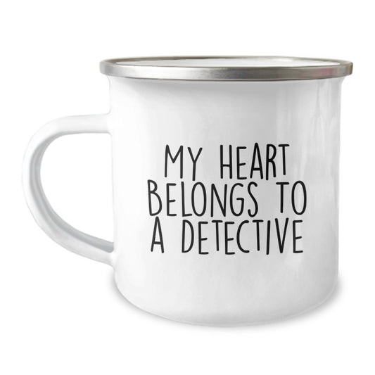 Detective Gifts for Him, Funny Camping Mug 'My Heart Belongs To A Detective', Graduation Unique Gifts from Friends to Men - Image 1