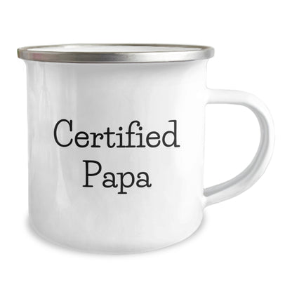 Funny Certified Papa Camping Mug Gifts for Papa's Birthday from Family, Friends, or Coworkers - 12 oz Stainless Steel with Enamel Finish, Hand Wash Recommended - 'Life Begins at the Campsite' - Image 2
