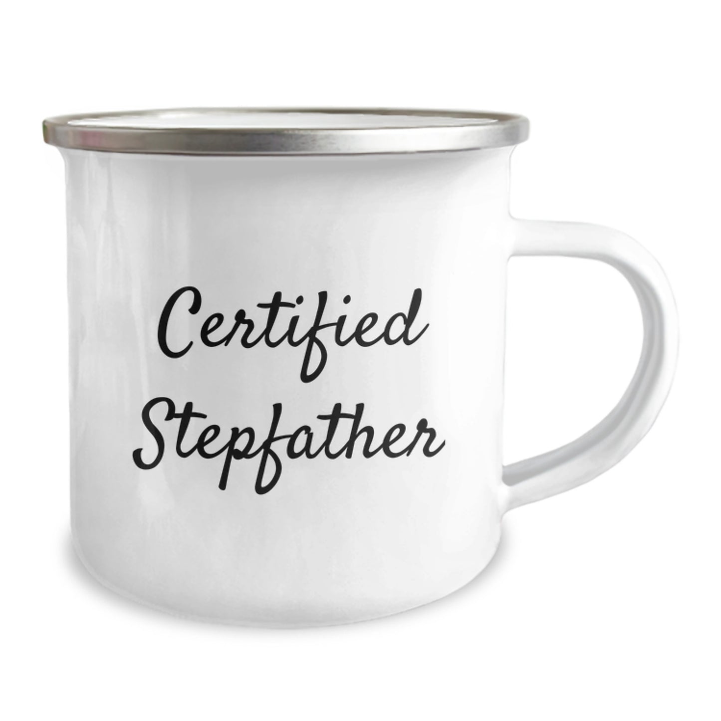 Funny Certified Stepfather Gifts from Men, Gifts for Stepfather on Birthday, Camping Mug with Quote, 12 oz Stainless Steel Enamel Finish - Image 2