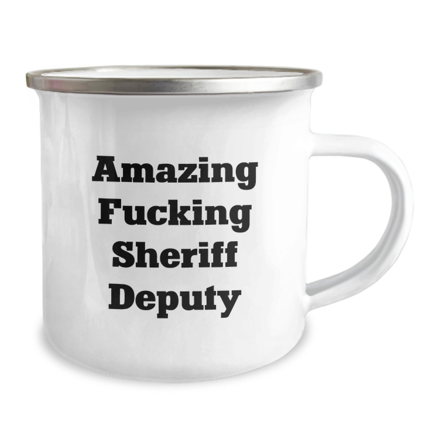 Funny Sheriff Deputy Camping Mug Gifts from Friends to Sheriff Deputy on Birthday, 'Amazing F--king Sheriff Deputy' Quote, 12 oz Stainless Steel with Enamel Finish - Image 2